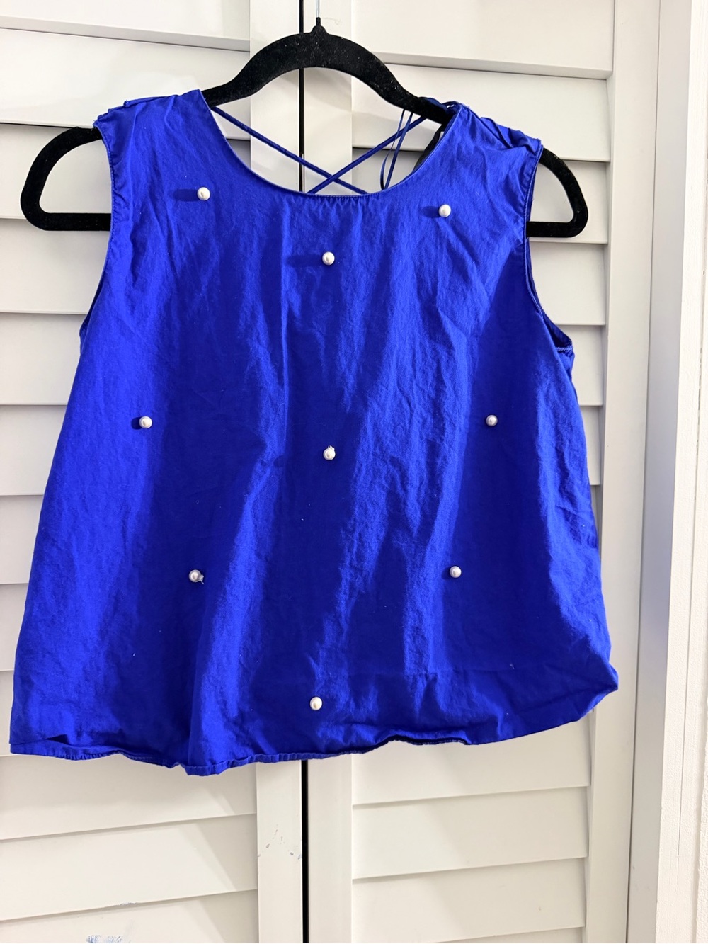 Zara Cobalt Blue Pearl-Embellished Sleeveless Tank